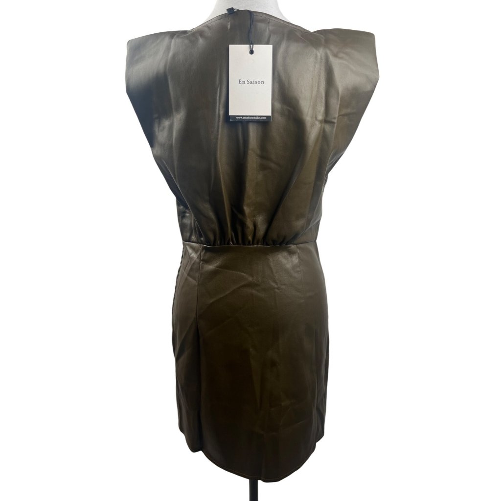 En Saison Women's Lana Faux-Leather Olive Mini-Dress Size Small